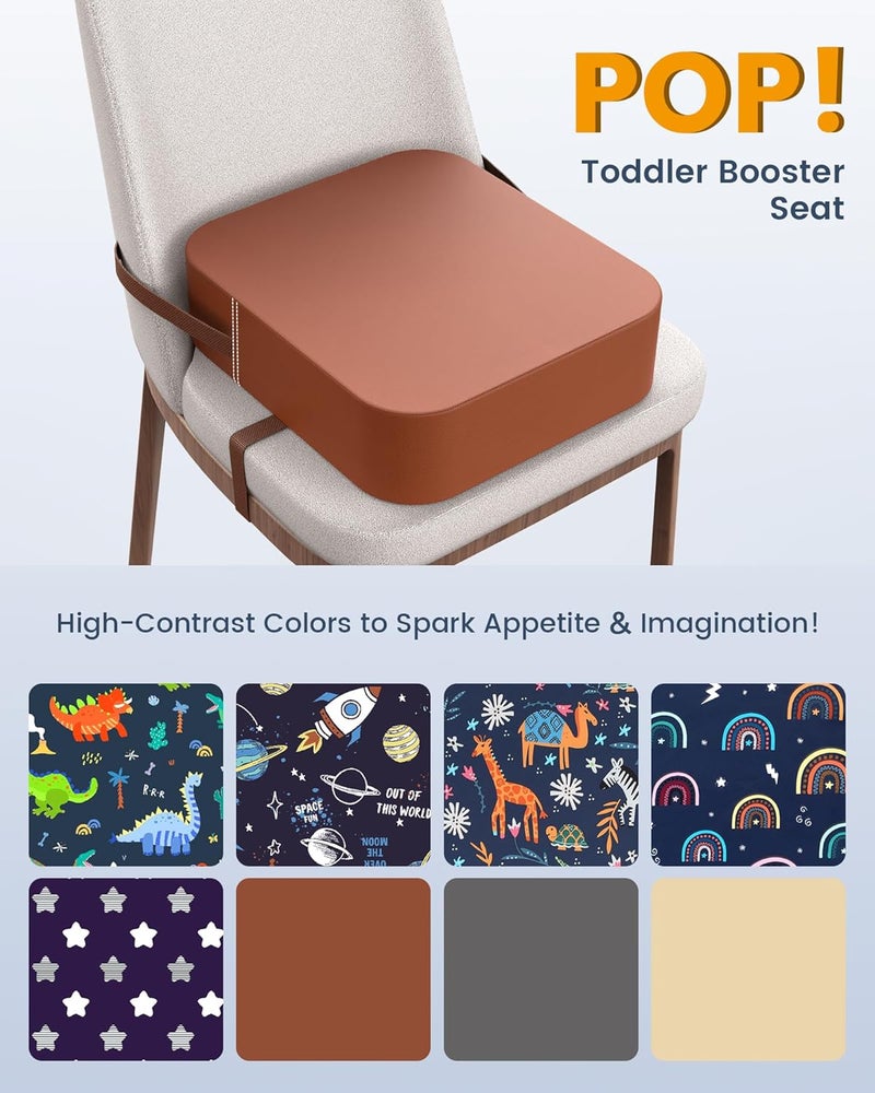 OPZAVYA Toddler Booster Seat for Dining Table and Kitchen Chair – Adjustable Safety Straps, PU Leather, Non-Slip, Easy to Clean, Portable Travel Foam Booster Cushion for Kids & Toddlers (Brown) - Image 2